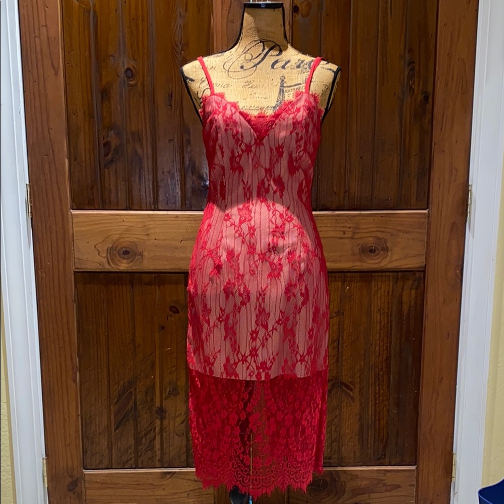 Keepsake Red Lace  Dress with cream colored slip size S